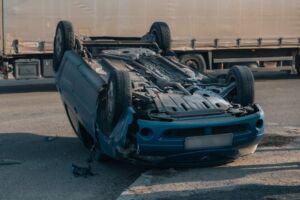 A rollover car on the road after accident